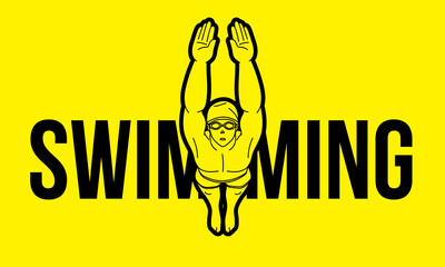 Male Swimming Text with Swimmer Action Cartoon Sport Graphic Vector