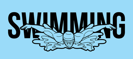 Male Swimming Text with Swimmer Action Cartoon Sport Graphic Vector
