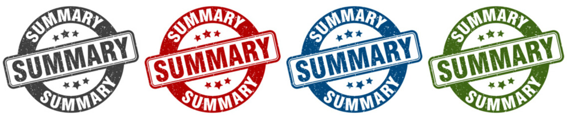summary stamp. summary round stamp set isolated on white background