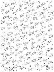 Minimalist Outline Car Racing Seamless Pattern for Digital Game Background. Monochromatic Automobile Shapes Wallpaper with Geometric Elements and Single Blue Accent
