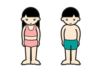 プライベートゾーンを隠した男の子と女の子のイラスト