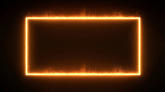 Fire neon light rectangle frame. Burning neon lights frame box.