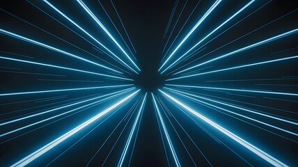 Abstract tunnel of glowing blue neon lights extending infinitely into a dark void creating a hypnotic futuristic sci fi visual experience