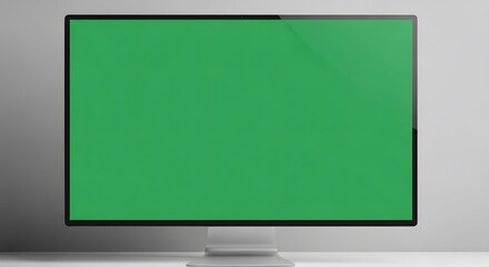 Modern flat screen television with a vibrant green screen for easy content replacement.