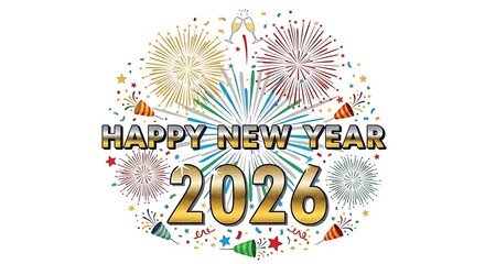 Vibrant fireworks celebration for happy new year 2026 announcement