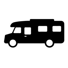 Vector art of silhouette of a campervan, embodying the spirit of adventure, road trips, and outdoor living, perfect for travel blogs, camping gear promotions, and recreational vehicle designs