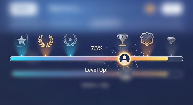 Level Up Progress Bar with Icons and Percentage Display.