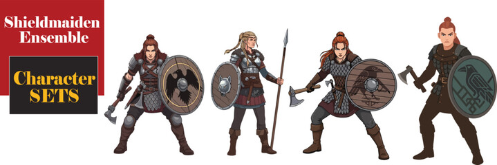 Shieldmaiden Ensemble Vector – Norse Women on Longship Deck