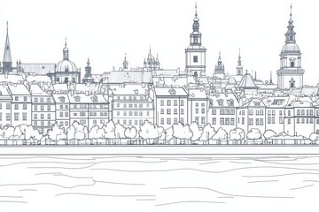 Fototapeta premium Helsinki Skyline Coloring Page is a detailed line art coloring page that showcases the Helsinki cityscape, representing architecture, history, urban life, tourism, and Finnish culture