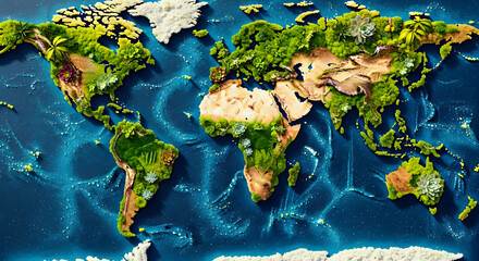 Vibrant world map crafted from lush greenery and succulents, a stunning environmental statement piece for sustainable business and global awareness campaigns