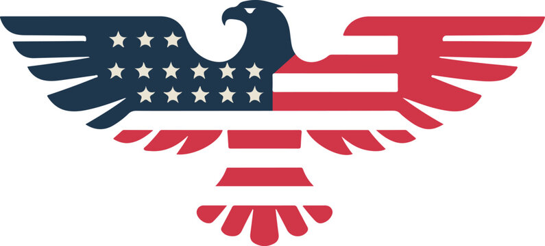 Majestic eagle silhouette with american flag wings vector