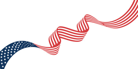 American flag ribbon waving gracefully on vector