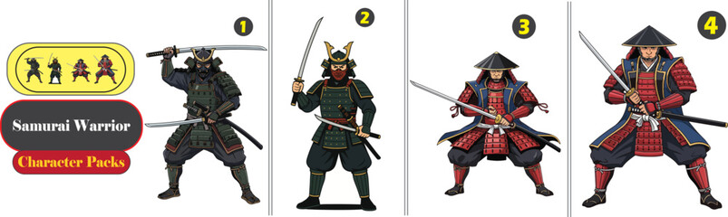 Samurai Warrior Character Collection – Swordsman in Dynamic Pose