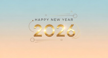 Sparkling golden 2026 numbers with happy new year text on gradient background