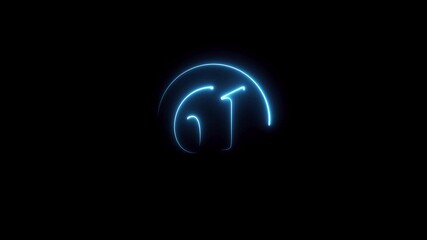 Digital display showing number 61 in neon colors, neon number 61. Animated neon number 61 in a circle. Isolated number 61 animation with neon light effect.