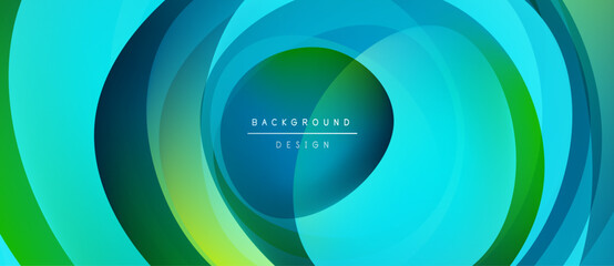 Abstract circular layers create dynamic visual effect. Gradient colors blend, forming captivating center point. Modern design element.