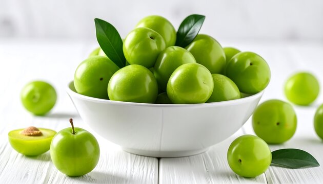 Fresh green plums in a bowl (3)