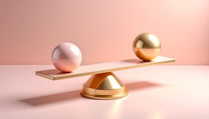 Delicate Equilibrium: Pink and Gold Spheres in Perfect Harmonious Balance