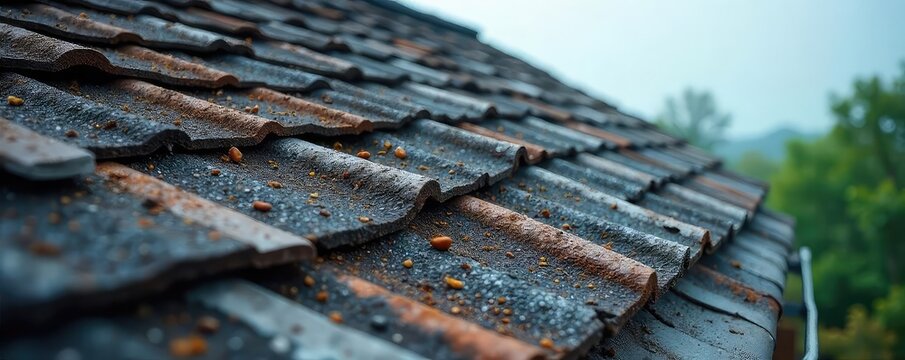 Strong winds whipping and tearing at asphalt shingles on a roof, causing damage and potential leaks Severe weather and home repair concept , severe weather, structural damage