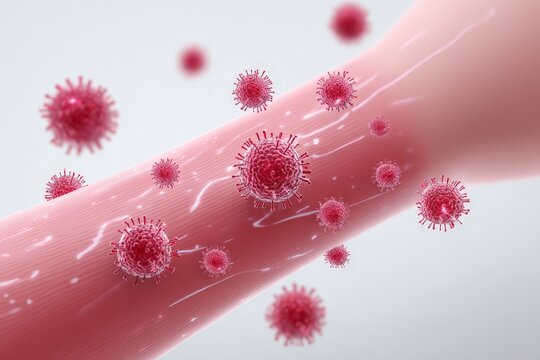 Microscopic virus structures in bloodstream - viral infection concept