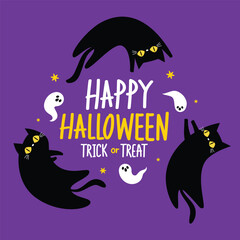 Cute Black cat in Halloween day. Halloween black cat cartoon vector.
