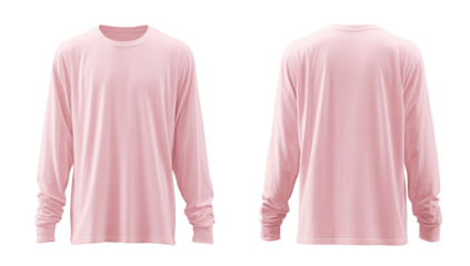 Front and back view of a pale pink long-sleeve t-shirt