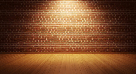 Cozy Studio Mockup with Warm Lighting and Red Brick Wall