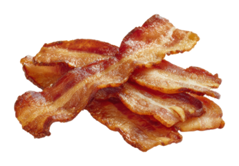 Delicious crispy bacon strips kitchen food isolated on transparent background