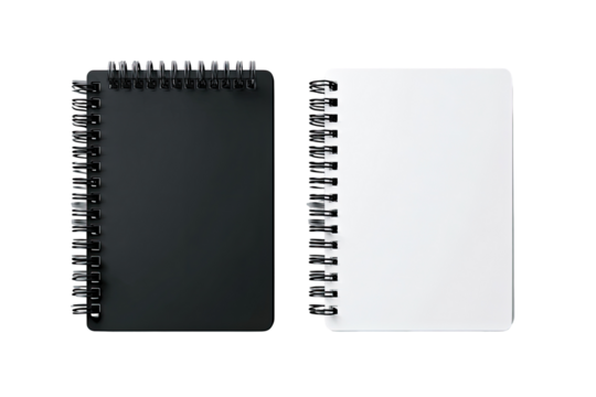 Two spiral-bound notebooks, black and white, side-by-side (2)
