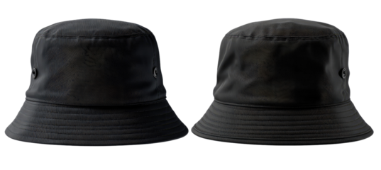 Two identical black bucket hats