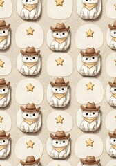 Obraz premium Cute Cowboy Cats And Golden Stars Seamless Sand