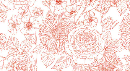 Elegant floral pattern in terracotta hues on a black background design