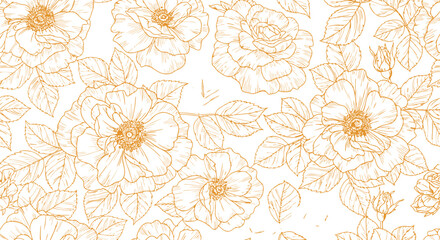 Elegant Orange Floral Pattern on Black Background for Decorative Designs