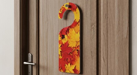 Wooden Door with Autumn Leaves Design Door Hanger in Warm Lighting