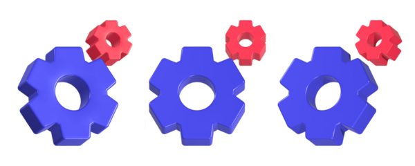 3d rendering design of red and blue gear icon symbol for setting