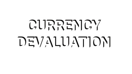 A conceptual graphic illustrating the financial term currency devaluation, representing economic crisis, inflation, and monetary policy
