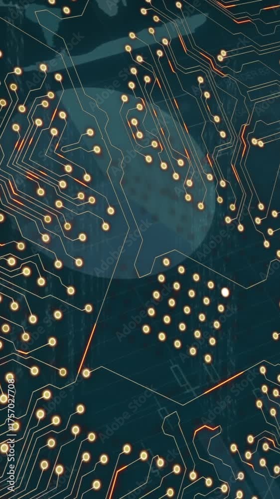 Wall mural animation of with green mesh and network of connections on black background