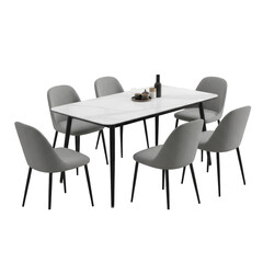 Modern Dining Set with White Marble Table and Grey Chairs
