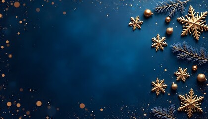 Elegant winter background with gold and navy snowflakes creating a luxurious festive design, perfect for christmas and boxing day