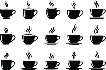 Obraz premium Coffee Cup with Steam Silhouette – Vector Illustration