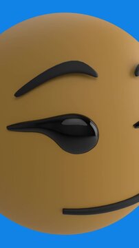 Digital animation of golden confetti falling over smirk face emoji against blue background