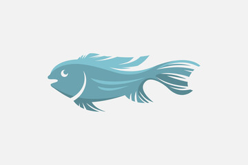 Cute blue fish character logo 