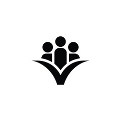 Stylized icon of three people standing together above a v shape