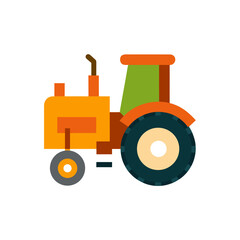 Flat design illustration of a colorful tractor on a black background