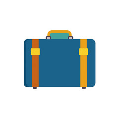 Retro blue suitcase with orange and yellow accents on a black background