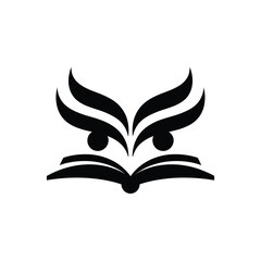 Wise owl eyes open book logo symbol