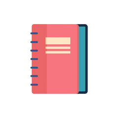 Flat design icon of a pink spiral notebook with a blue cover