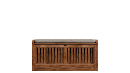 3D Render a wooden bench with a cushion on top