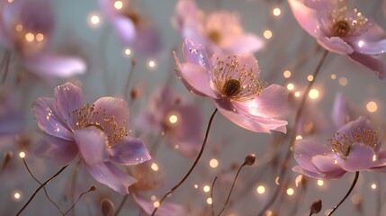 Dreamy pastel flowers bathed in soft light evoke a sense of peaceful serenity whispering tales of spring s tender beauty