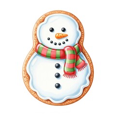 Fototapeta premium Snowman Shaped Gingerbread Cookie with Scarf on White Background